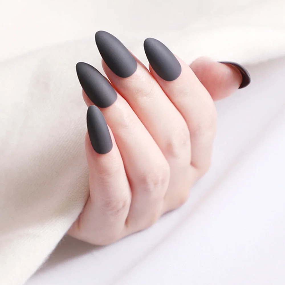 24Pcs Matte Dark Brown Artificial Fake Nails Long Stiletto False Nails For Design DIY Fingernails Art Tip Manicure Tool-Nail Inspo