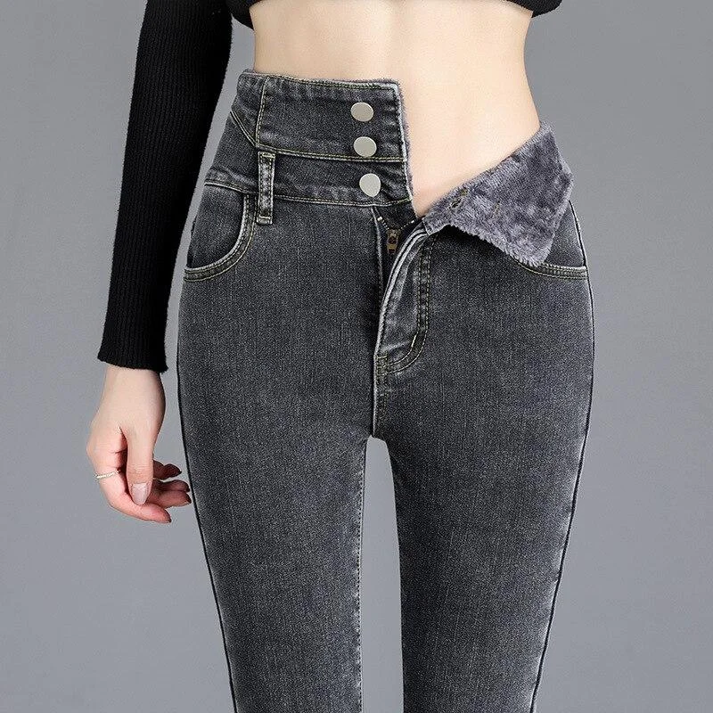 Meladen™ 🔥 Winterverkauf--Winter Damen High Waist Jeans warme Hose Samt