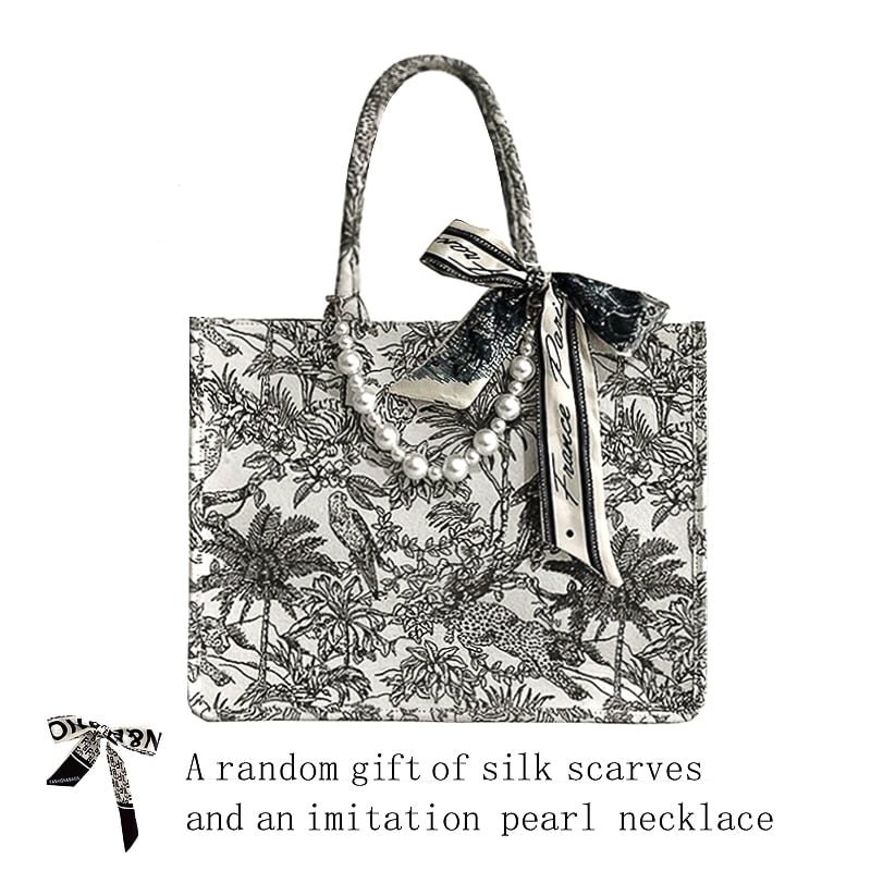 2022 Luxury Designer Handbag for Women Luxury Brand Bag Jacquard Embroidery Shopper Beach Shoulder Bag Canvas Tote Bag Wholesale