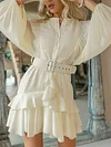 Fashion Chiffon Lantern Sleeve Falbala A-Line Simple Mini Dress