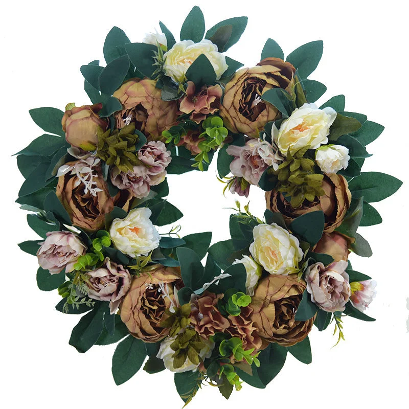 Premium Elegant Orange Peony Wreath Outdoor Fall Wreaths