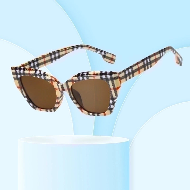 Fashion Plaid Ac Cat Eye Full Frame Women's Sunglasses