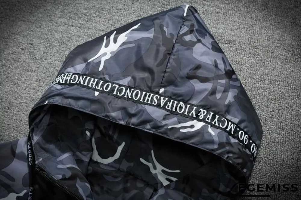Men's Camouflage Military Casual Zipper Windbreaker Jackets Hooded Coats | EGEMISS
