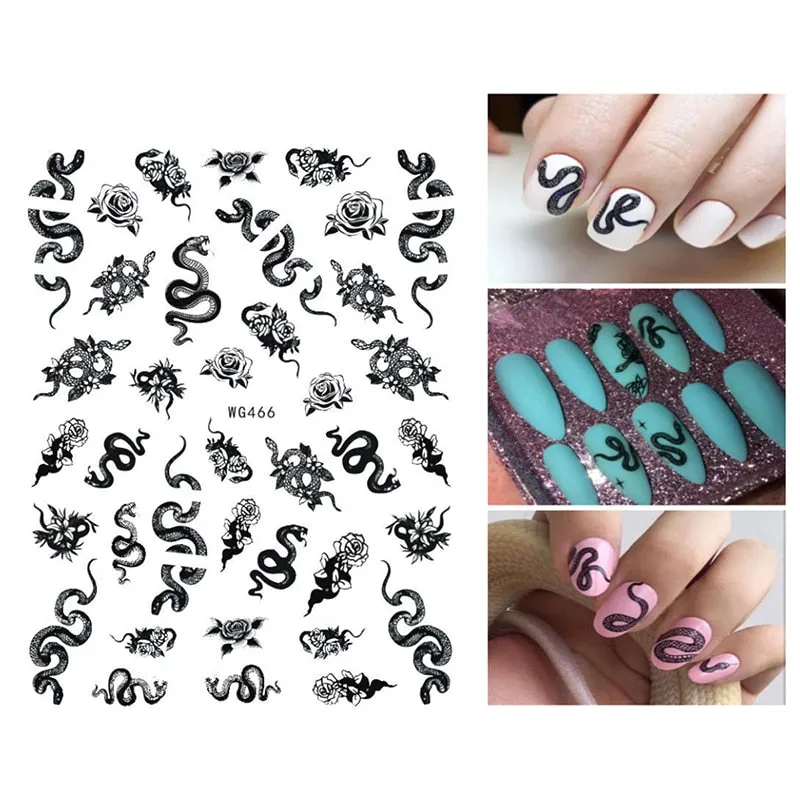 3D Snake Design Nail Stickers Colorful Dragons Slider Decals Black Snake for Manicure Nail Art Decoration New Arrival Stickers-Nail Inspo