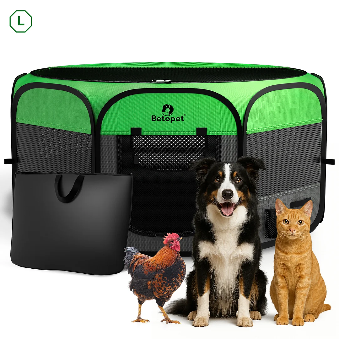 BEBANG Dog Playpen Pop up, Dog Cat Playpen Indoor Outdoor for Travel and Recovery After Surgery, L