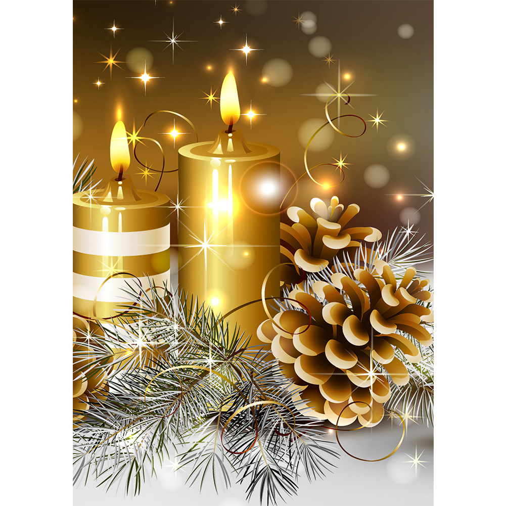 Xmas Golden Candle 30*40cm(canvas) full round drill diamond painting