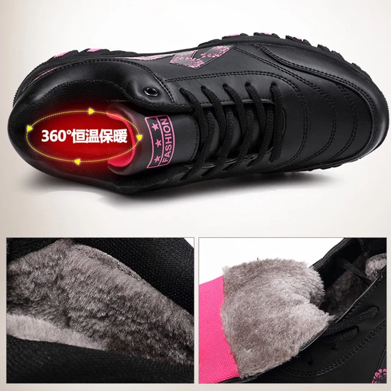 2020 Women's Winter Sneakers Women Shoes Fur Flower Black Leather Chunky Sneakers Casual Sport Shoes Woman Tennis basket femme