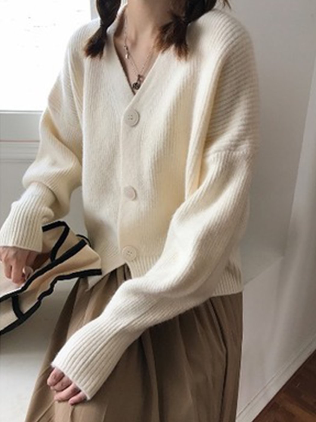 Solid Color Thick Striped Cardigan