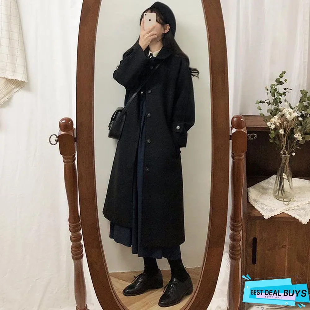 Autumn and Winter Black Long Coat Thickening