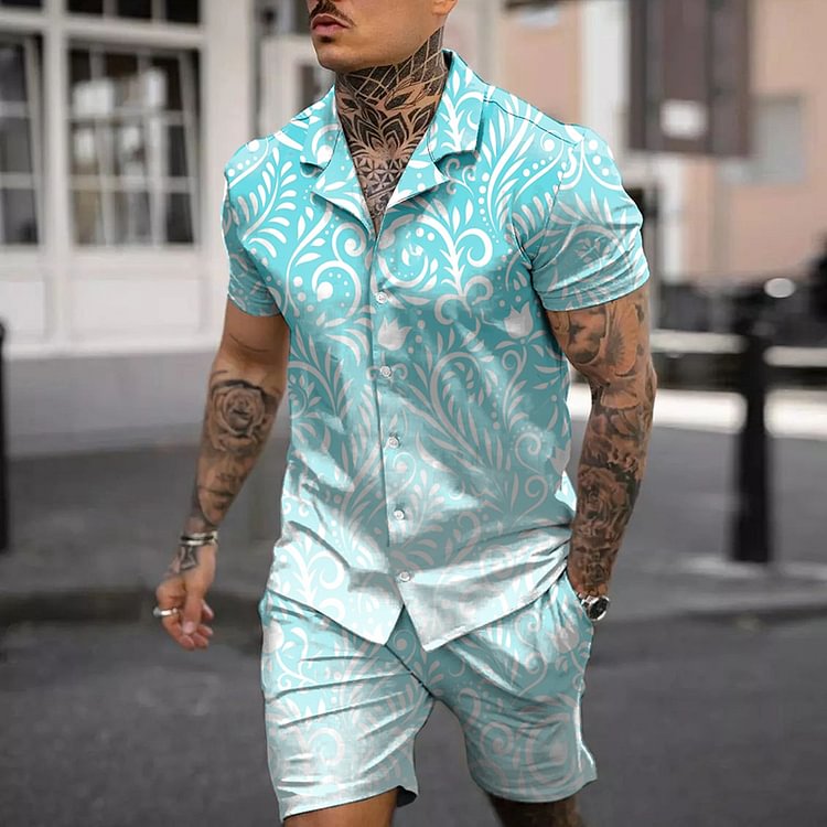 BrosWear Trendy Men's Gradient Floral Shirt Set
