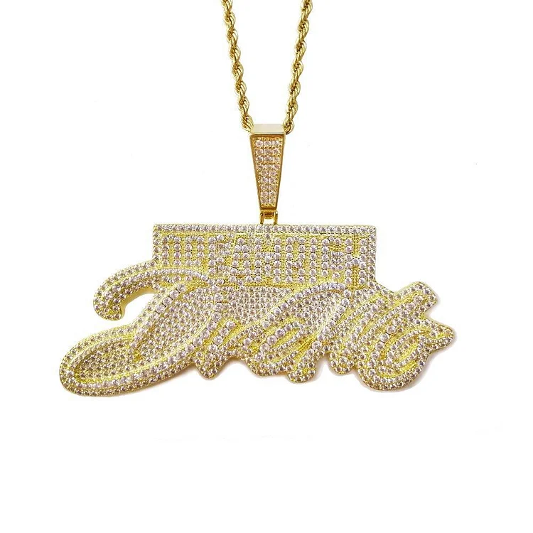 Bling Iced Out Letters Dream Rich Pendant Necklace-VESSFUL