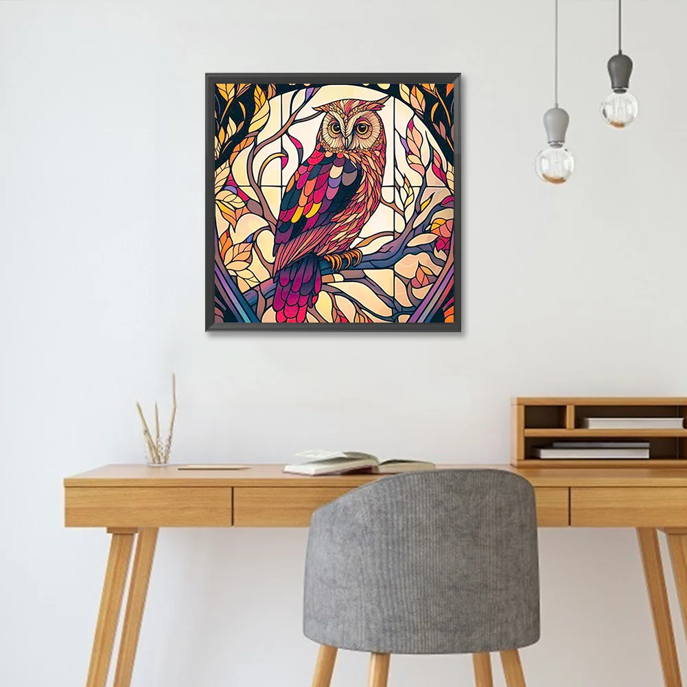 Diamond Painting - Full Round Drill - Stained Glass Owl(Canvas|30*30cm)