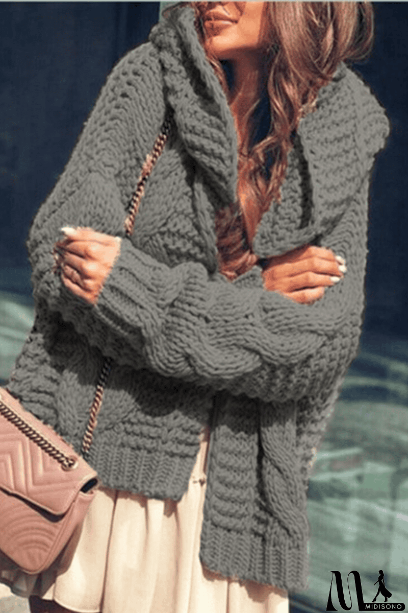 MidiSono - Casual Solid Split Joint Hooded Collar Tops