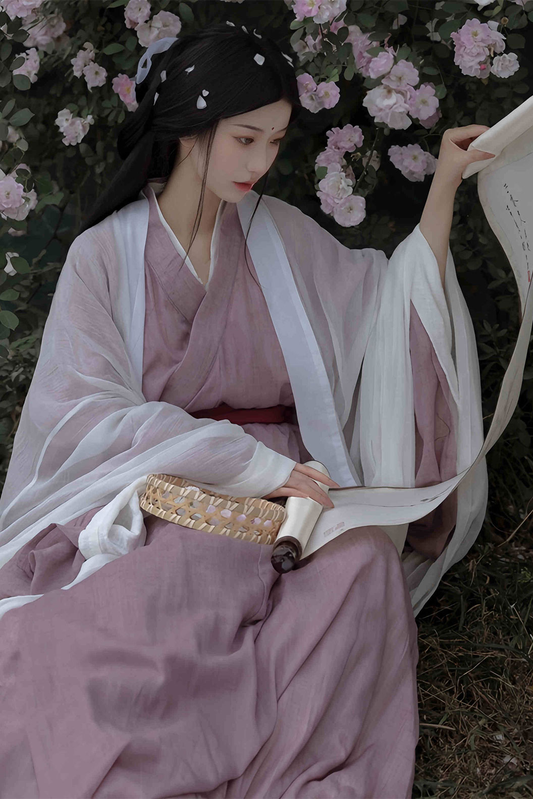 Wei Jin Dynasty Pink White Hanfu Dress with Changshan - shangxiangwu 笙香雾 Stupa Stones