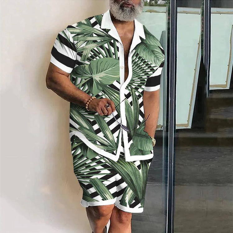 Broswear Hawaiian Banana Leaf Shirt And Shorts Co-Ord