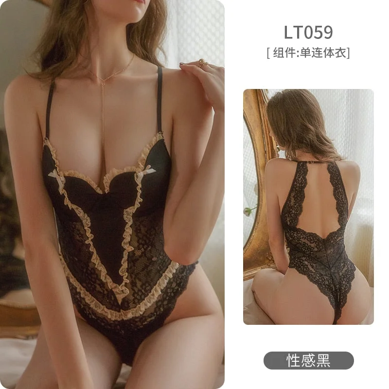 2021 Winter Sexy Pajama Onesie Women Lace Beauty Back Hot Jumpsuit Bodycon Bodysuit Fashion Casual Body Tops Female