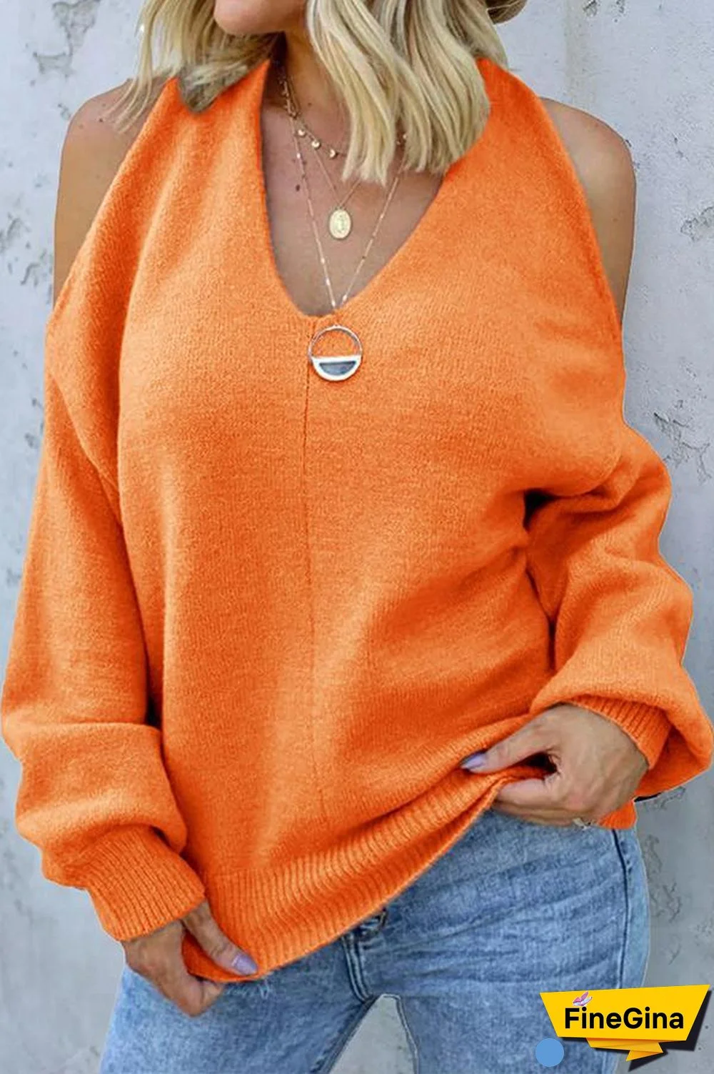 Off-the-shoulder Knitted Sweater P13693