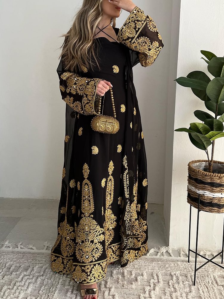 Sequin embroidered mesh dress + cardigan two-piece set فساتين