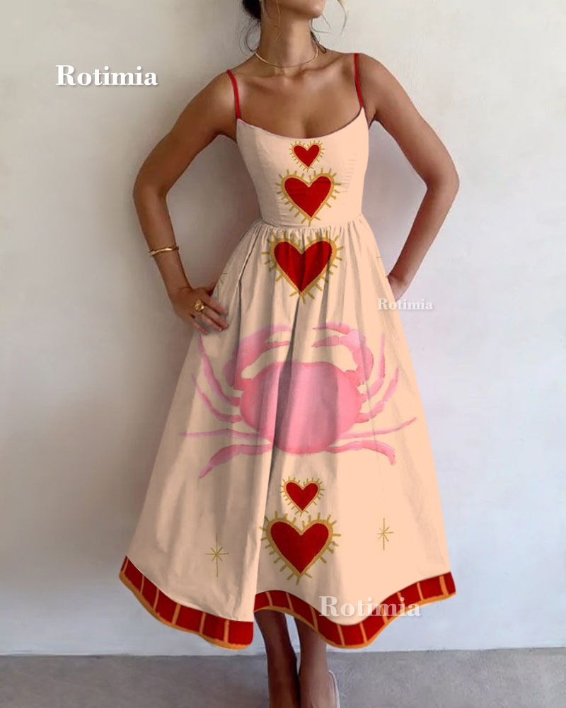 Crab Love Printed Sleeveless Mini Dress