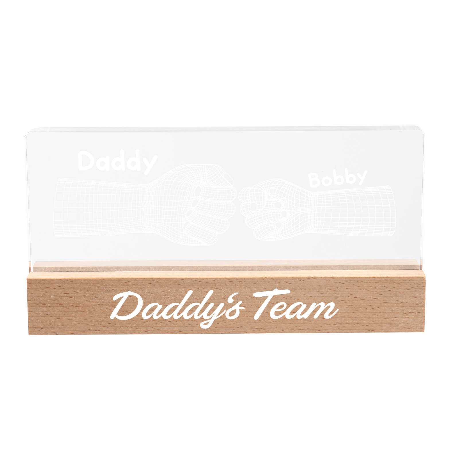 2 Names Personalised Fist Bump Pattern Night Light Custom Text LED Light Father's Day Gift for Dad
