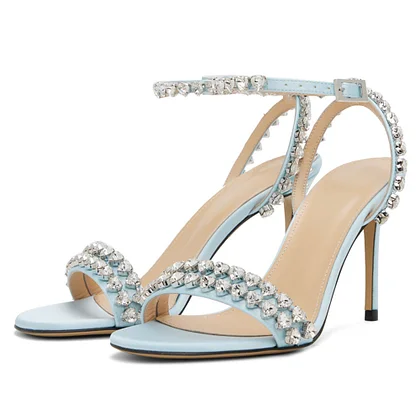 Women's Glitter Prom Heels Open Toe Ankle Strap Silver