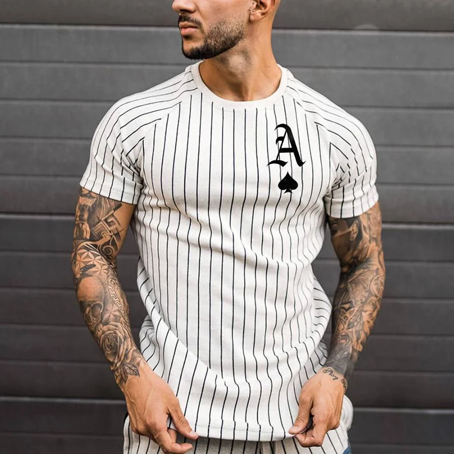 New fashion striped poker print short sleeve T-shirt