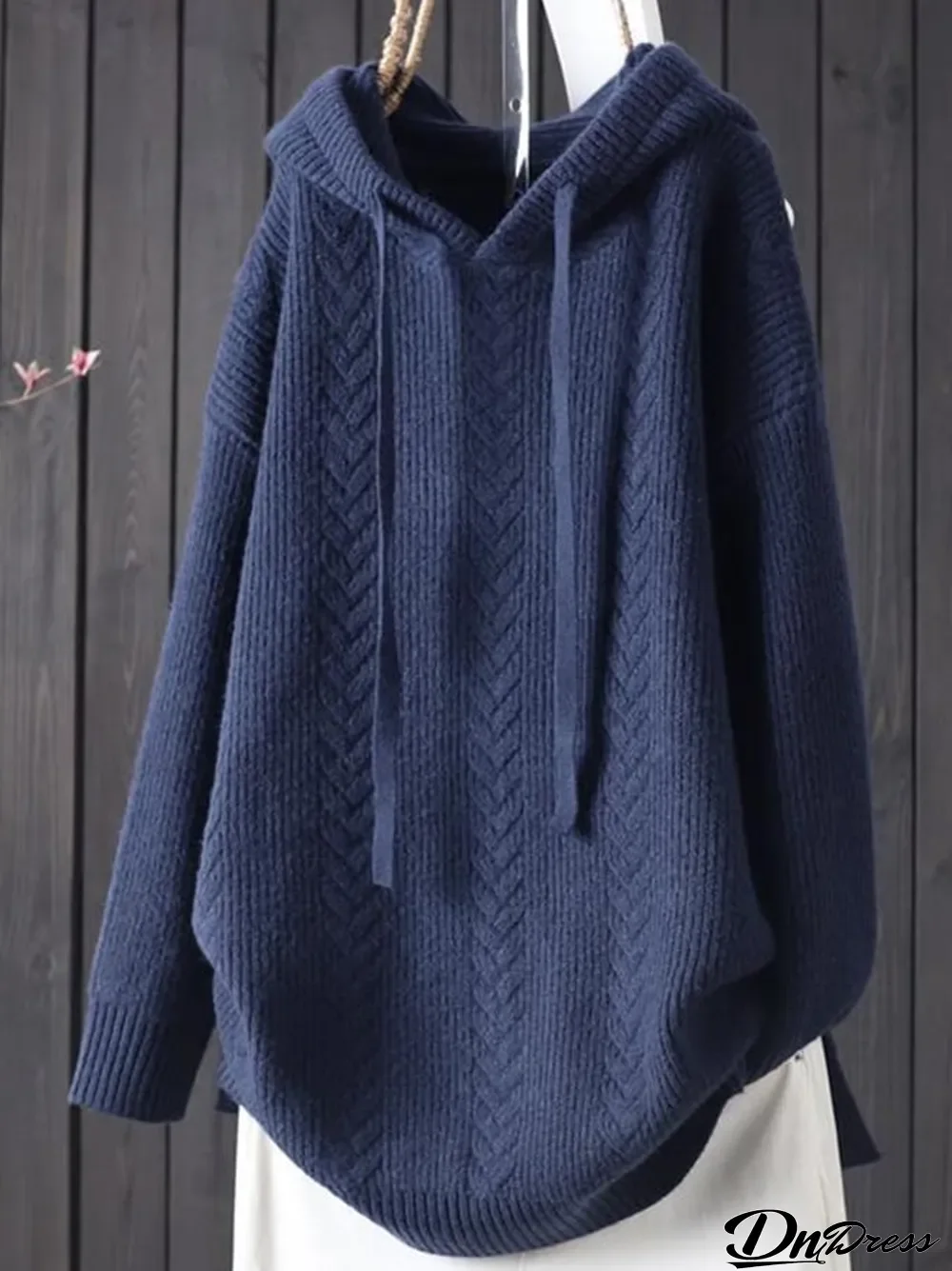 Women's Retro Literary Loose Casual Hooded Drawstring Pullover Sweater