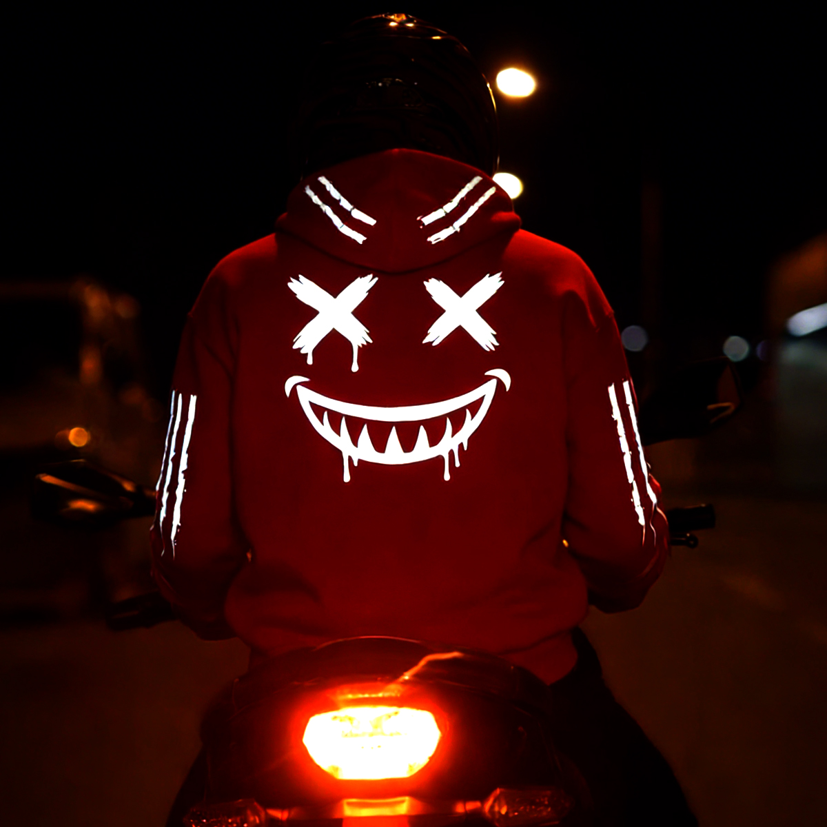 Reflective Smiley Motorcycle Street Style Hoodie