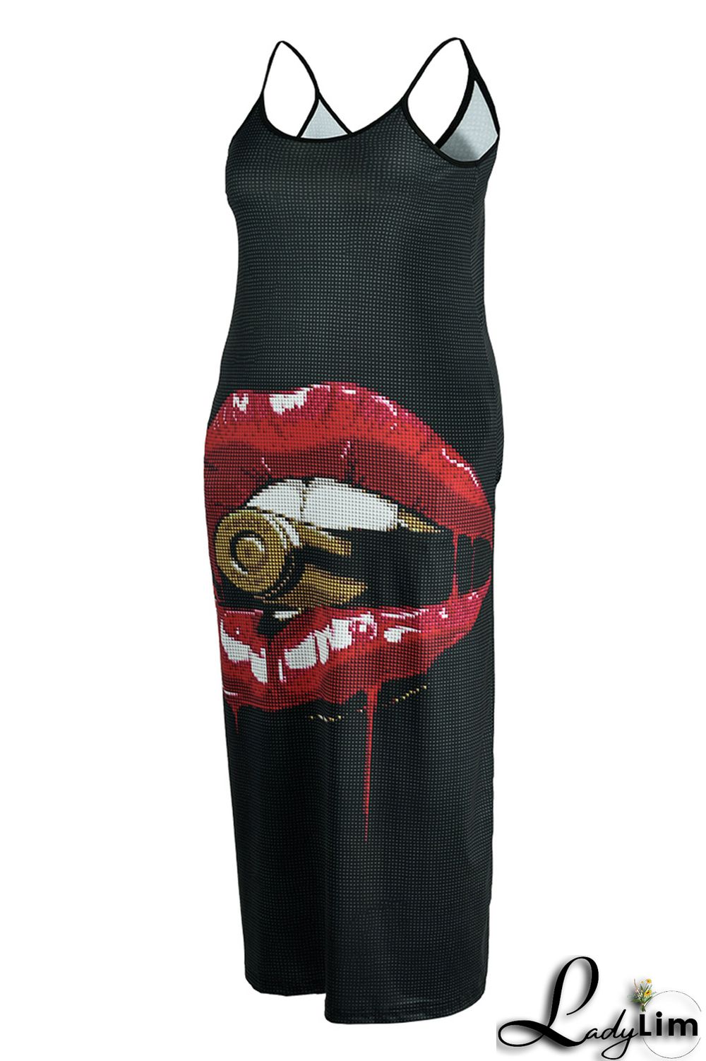 White Red Fashion Sexy Print Backless V Neck Sling Dress