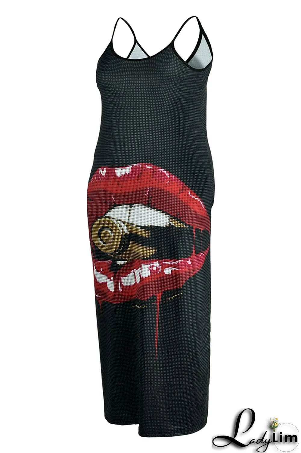 White Red Fashion Sexy Print Backless V Neck Sling Dress