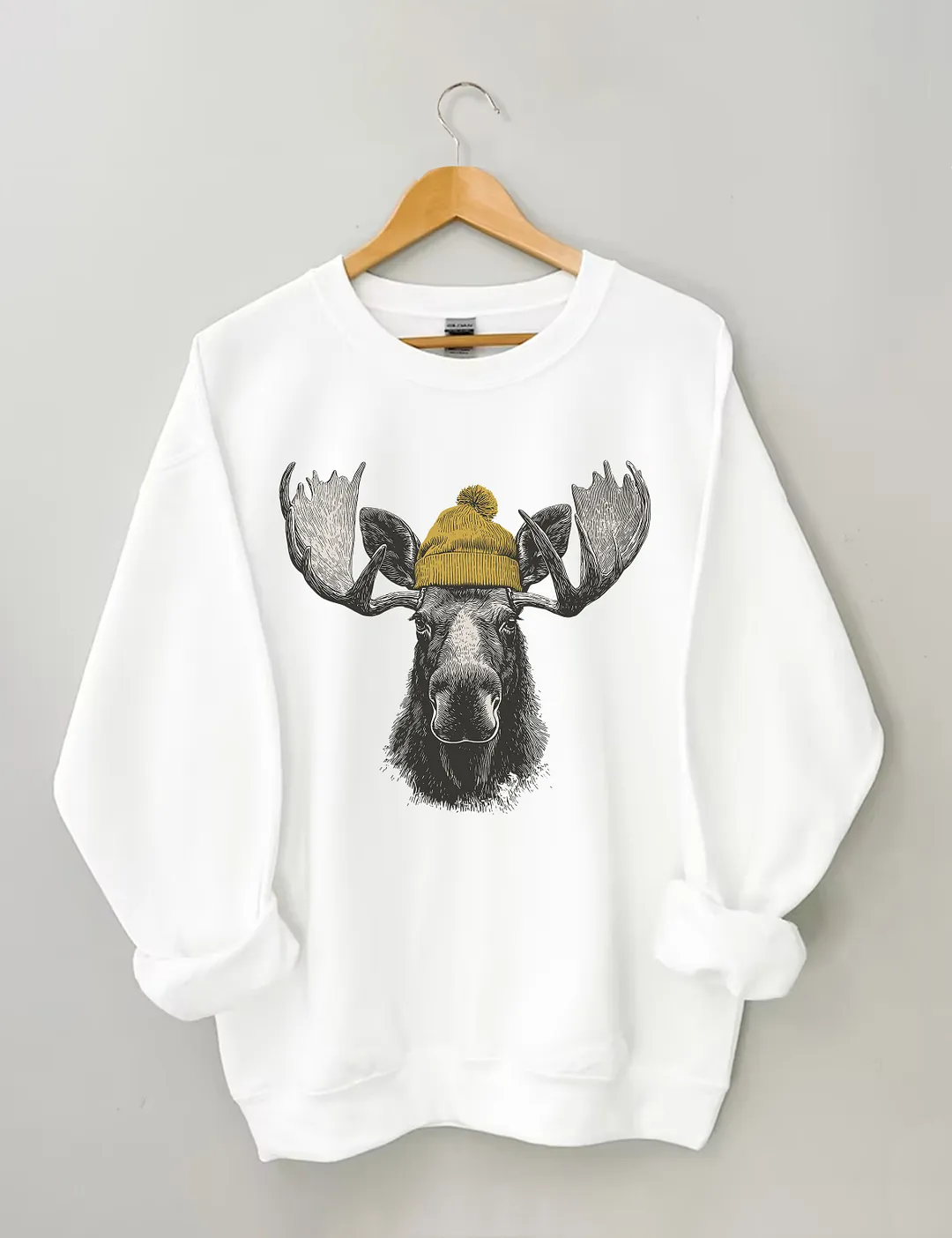 Bull Moose Wearing Beanie Sweatshirt