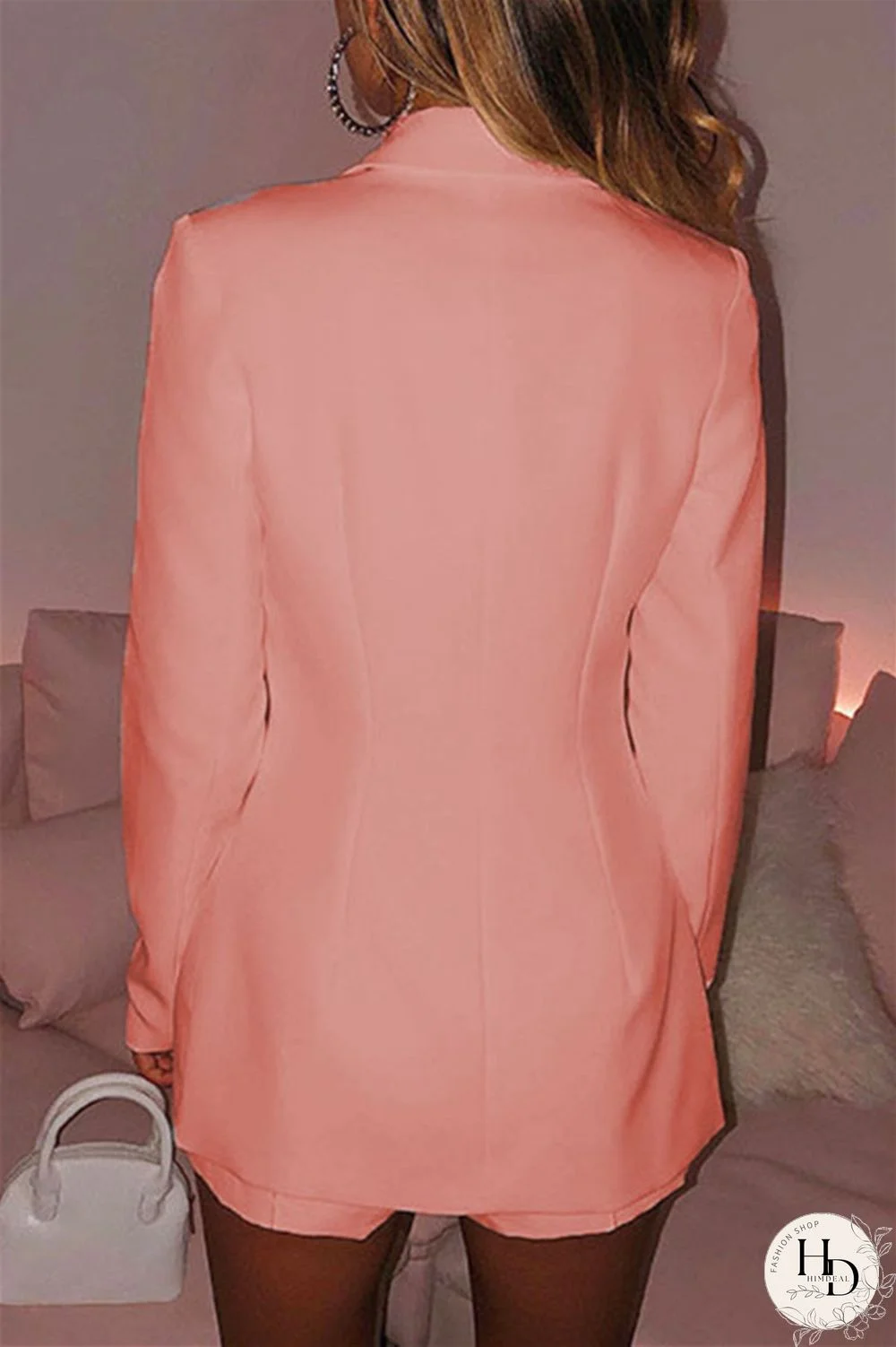 Pink Fashion Casual Solid Basic Turndown Collar Long Sleeve Two Pieces