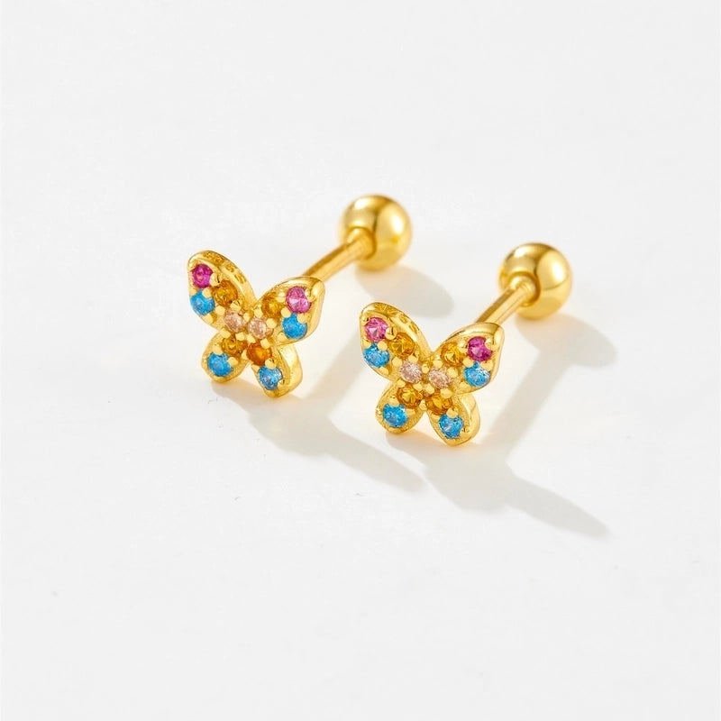 1 Pair 925 Sterling Silver Zircon Butterfly Ear Studs