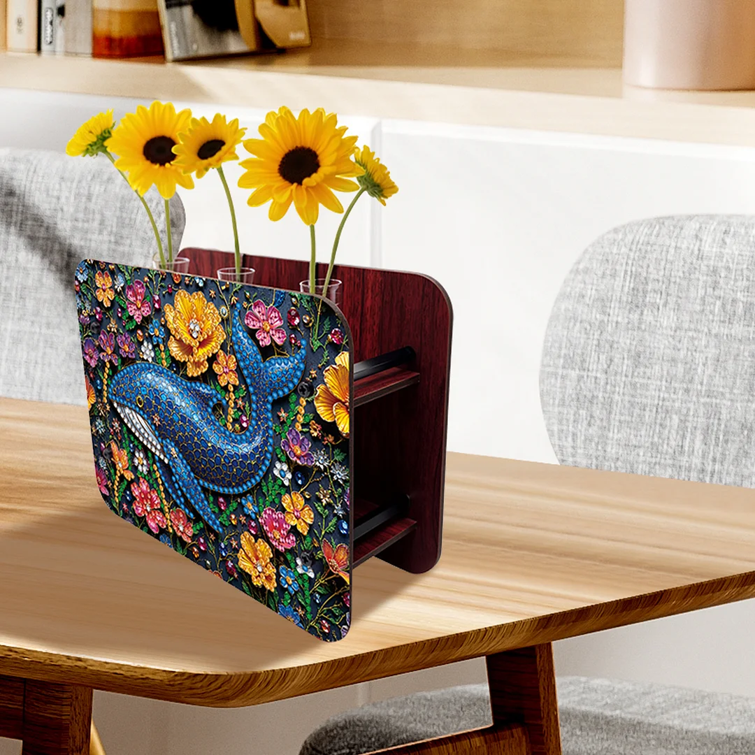 Gem Dolphin DIY Diamond Painting Wooden Tube Vase for Adults Gift Home Decor