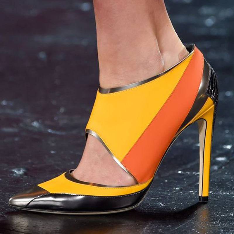GOOSHOE Multicolor Pointed Stiletto Heels Hollow Out Pumps