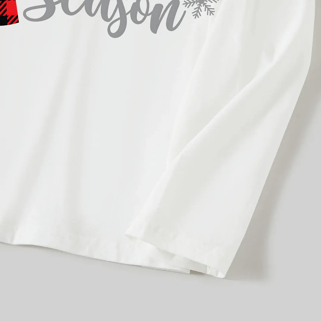 Christmas "Jesus is the Reason of the Season" Letter Print Patterned White Long Sleeve with White&Red&Green Plaid Pants Family Matching Pajamas