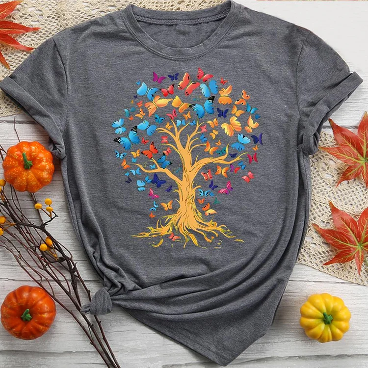 Butterfly Tree Round Neck T-shirt-0018936