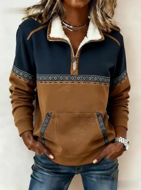 Women'S Casual Loose Color-Blocked Sweatshirt 