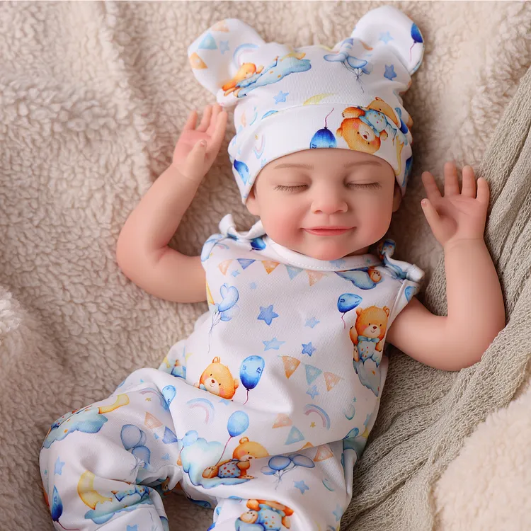 Babeside Sweet Dreams Cookie 16" Full Body Silicone Sleeping Reborn Baby Doll Girl in Blue Bear-Print Outfit