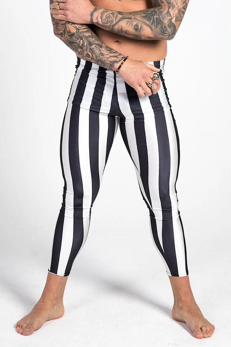 Black And White Striped Print Stretchy Leggings [Pre-Order]