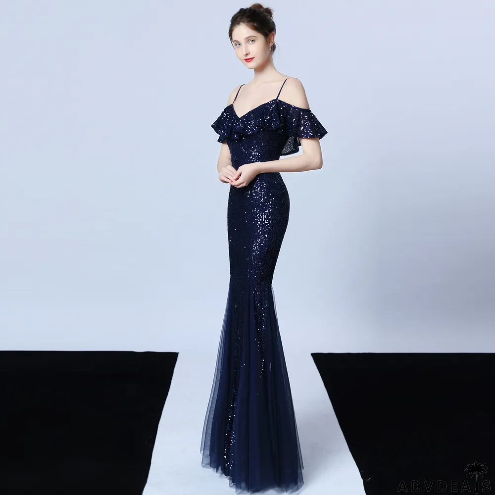 Formal Sequins Mermaid Strap Evening Dress