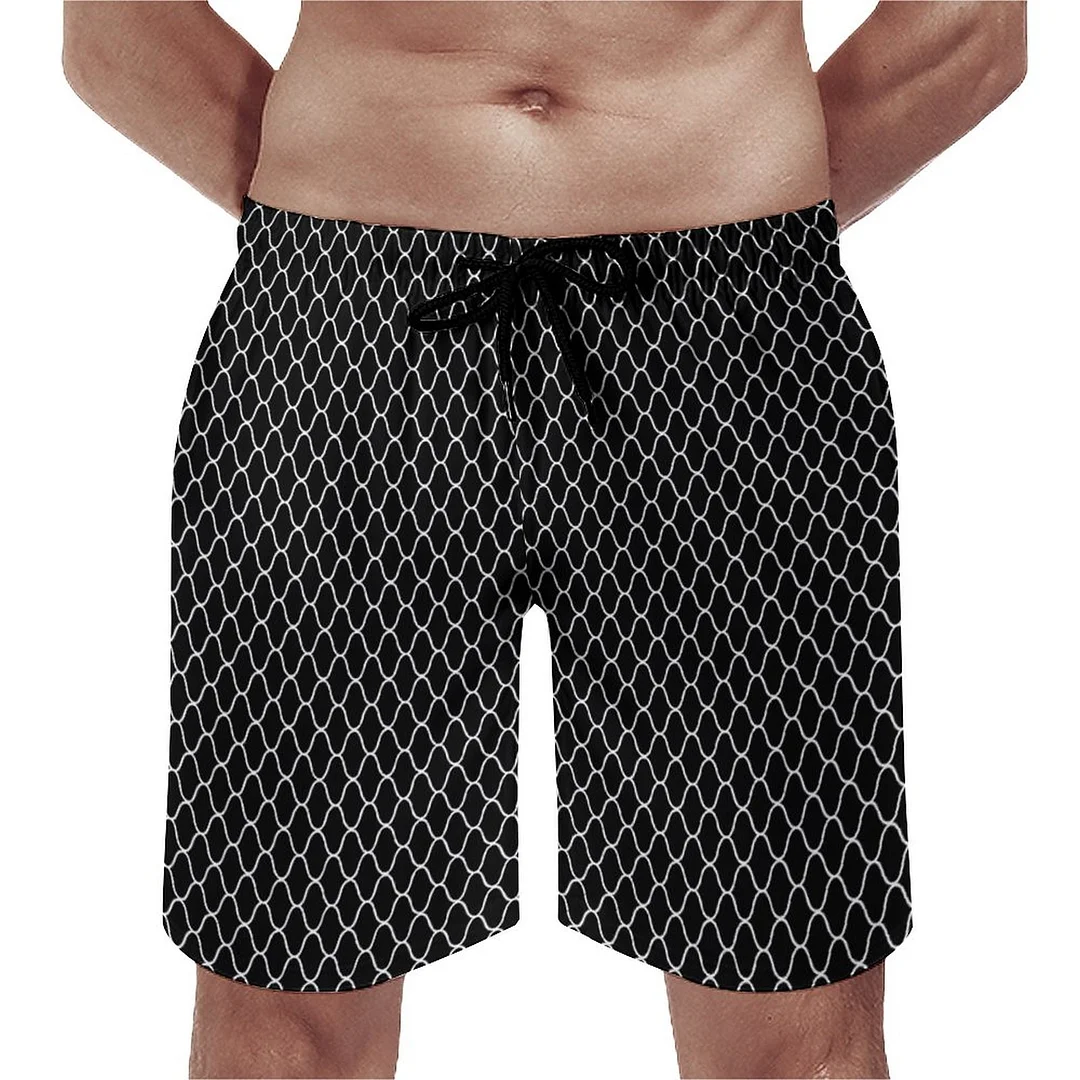 Amime Japanese Black And White Wave Men's Swim Trunks Summer Board Shorts Quick Dry Beach Short with Pockets