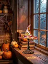 Witch Hat Desk Ornament Maple Leaf Resin Halloween Night Light