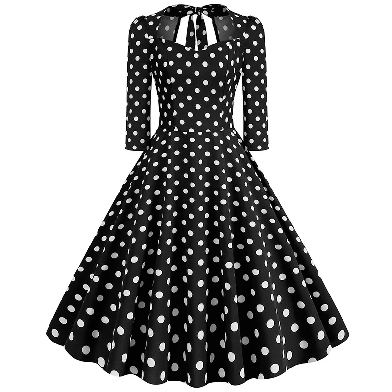 Polka dot patchwork bow vintage puffy dress