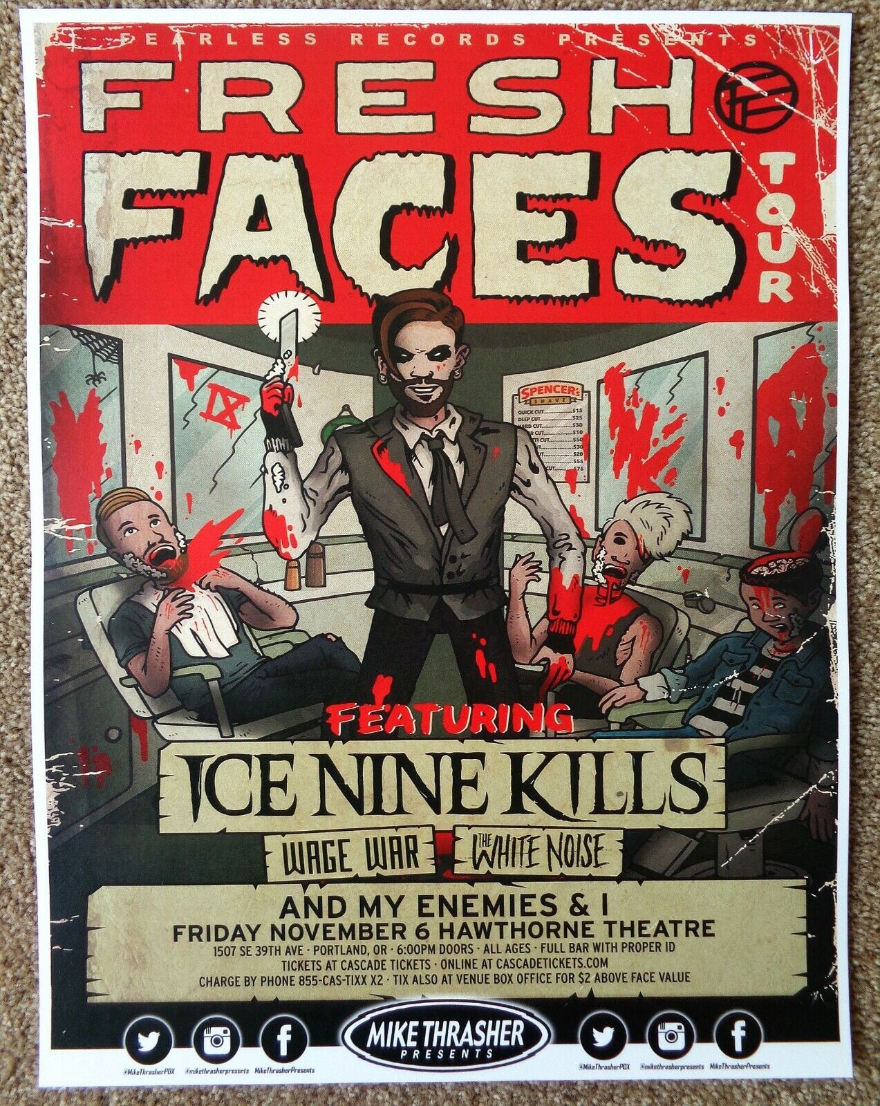 ICE NINE KILLS 2015 Gig POSTER Portland Oregon Concert