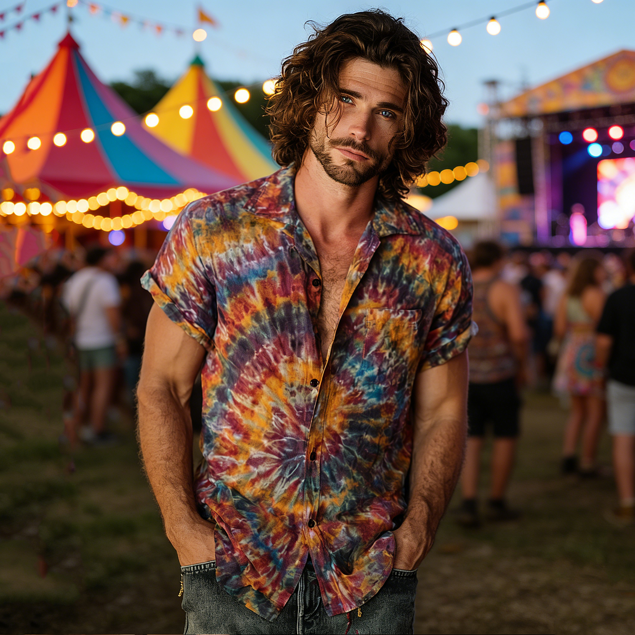 Comstylish Men's Hippie Tie Dye Print Short Sleeve Shirt