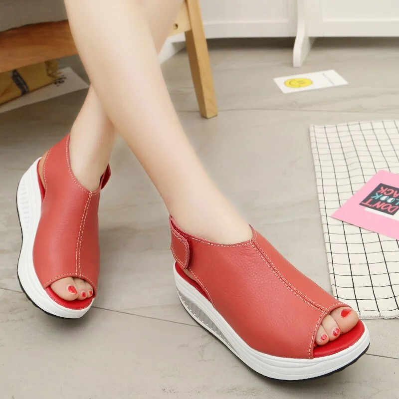 5 Styles Summer Women Sandals Platform Wedges Sandals Leather Swing Peep Toe Casual Shoes Women Walk Shoes Flats Size 35-42