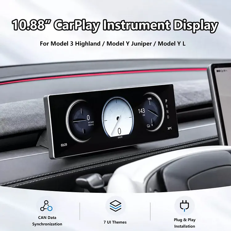 Teslasy T11 Pro CarPlay Smart Instrument Display for Tesla Model 3 Highland, Model Y Juniper & Model Y L