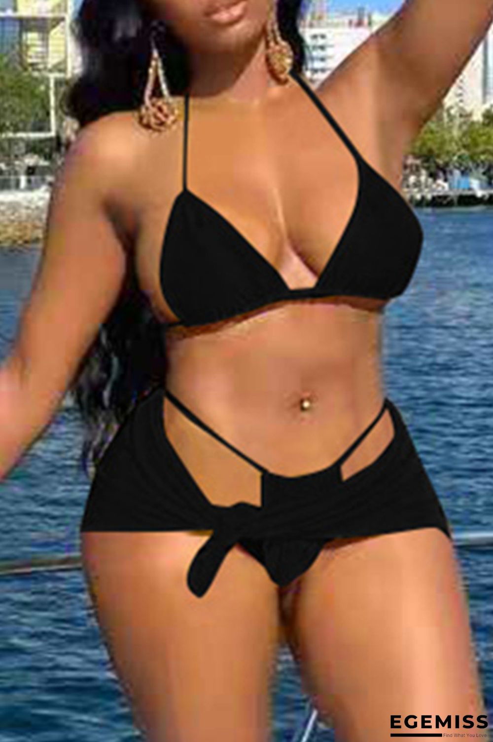 Black Fashion Sexy Solid Backless Strap Design Swimwears | EGEMISS