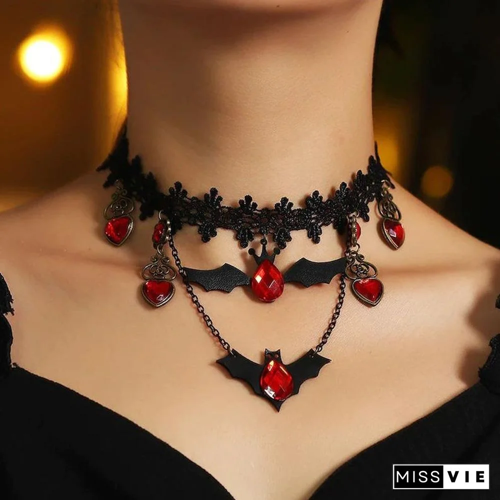 Halloween Themed Lace Necklace And Bracelet For Costume Party